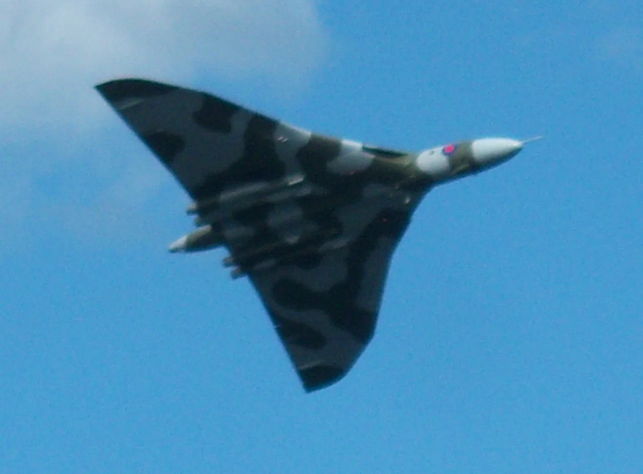 Avro Vulcan XH558 at the 2009 Sunderland International Airshow, being flown by Martin Withers, the pilot of Vulcan XM607, the first Vulcan to bomb Port Stanley airfield in the Falkland Islands, in Operation Black Buck One