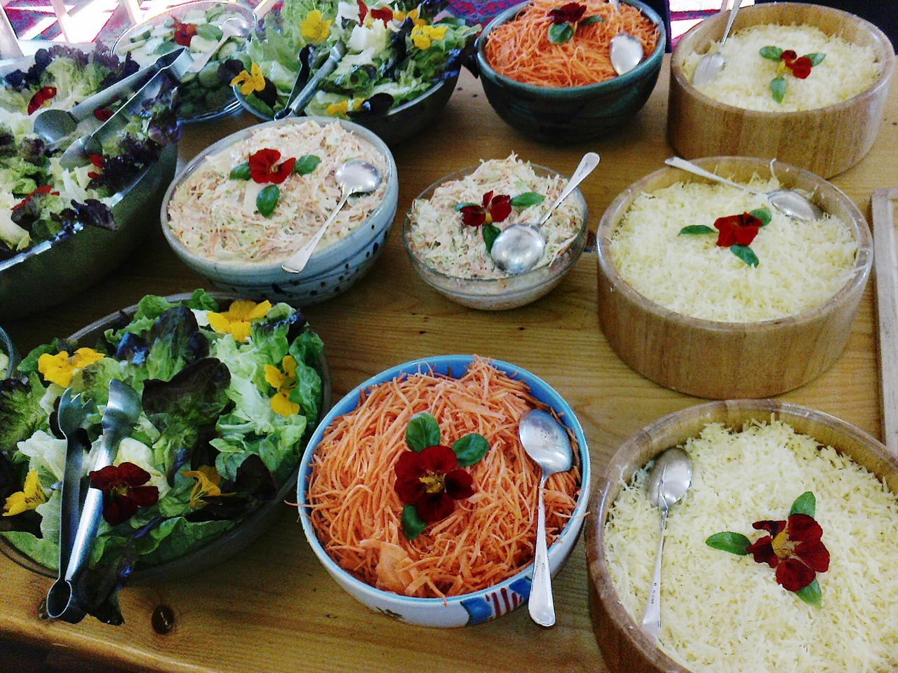 The salads at Findhorn Foundation Cluny Hill are prepared beautifully, like works of art.