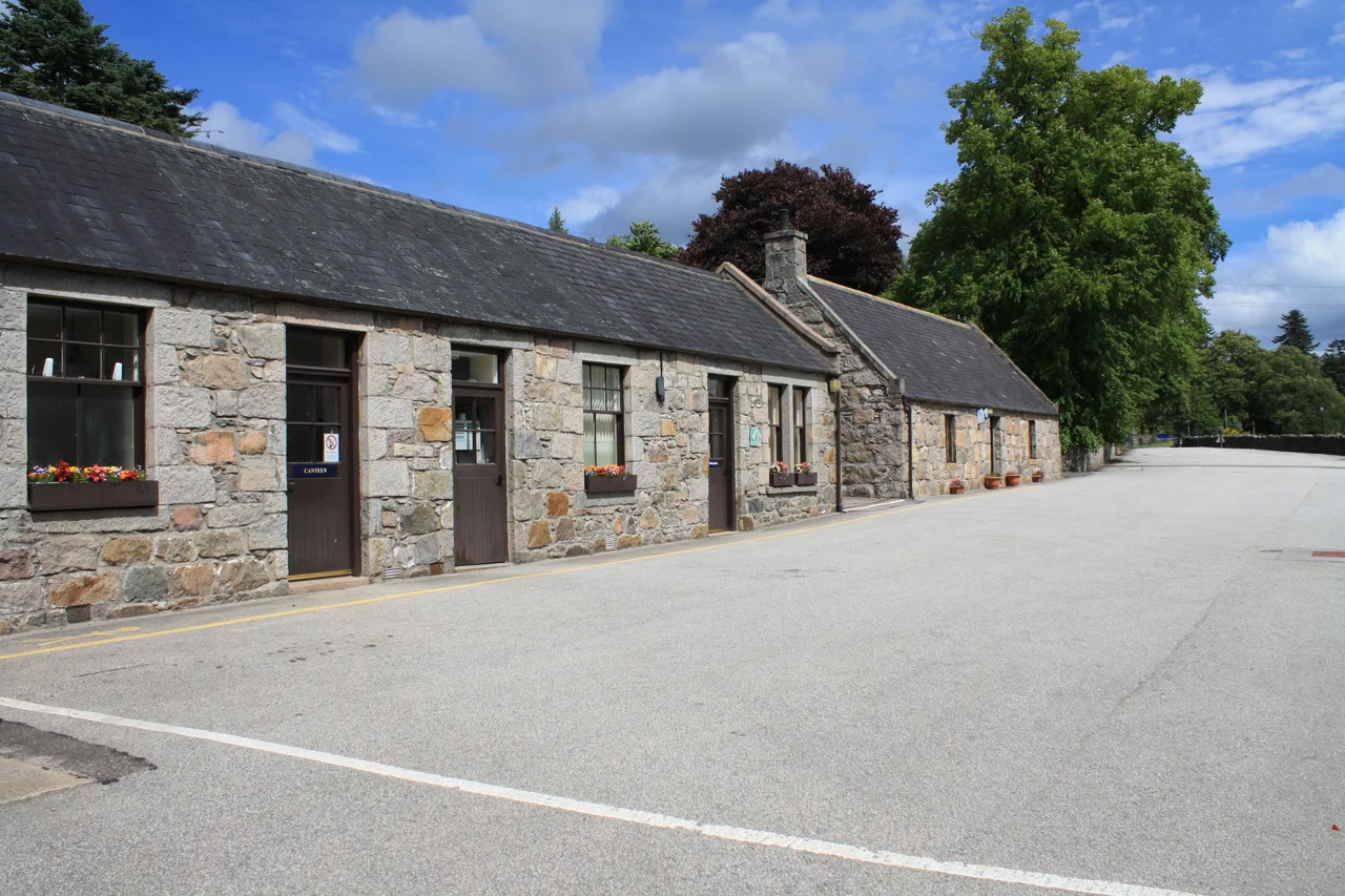 Main building of the Royal Lochnagar Distillery in Ballater, Aberdeenshire, Scotland, United Kingdom.