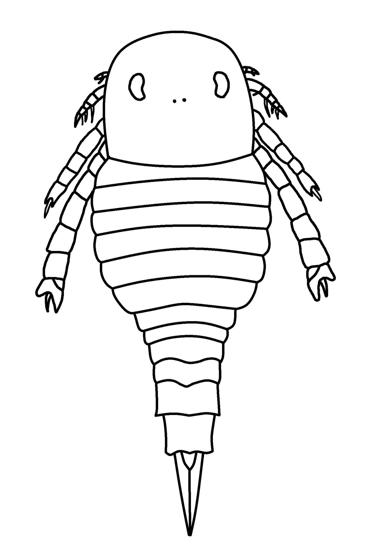 Restoration of the eurypterid species Onychopterella augusti, based in Braddy et al., 1995