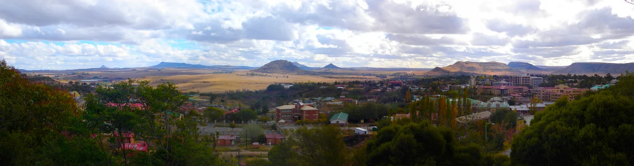 This is a picture from Maseru, Lesotho, looking towards its border with South Africa. On the right you can see downtown Maseru.