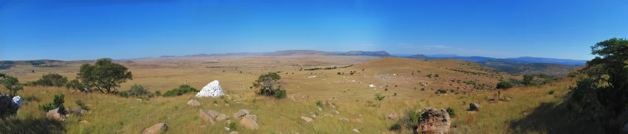 This a panoramic photo of the Isandlwana Battlefield taken from the Isandlwana hill