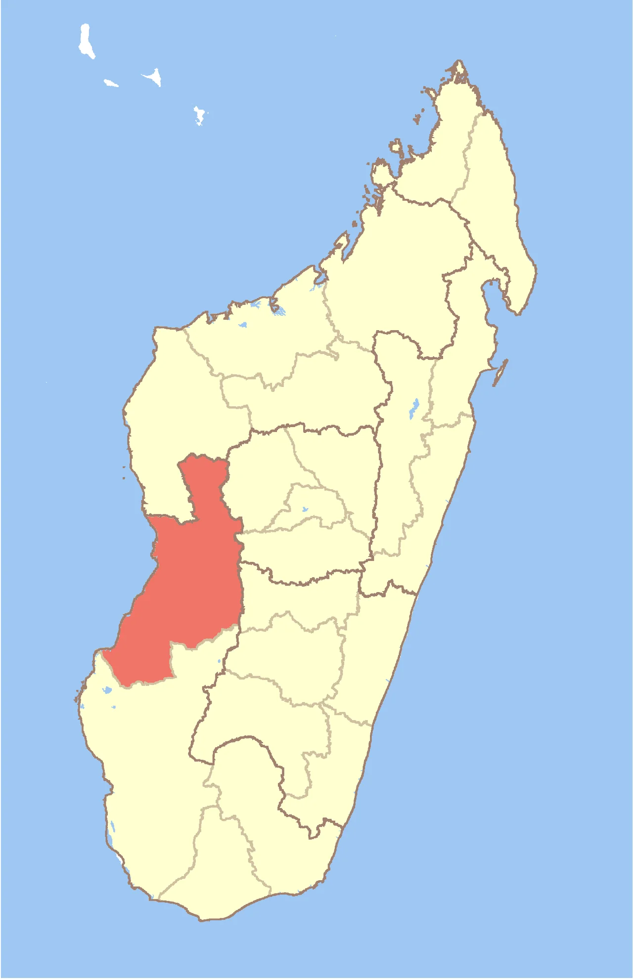 Map of Madagascar with Menabe region highlighted