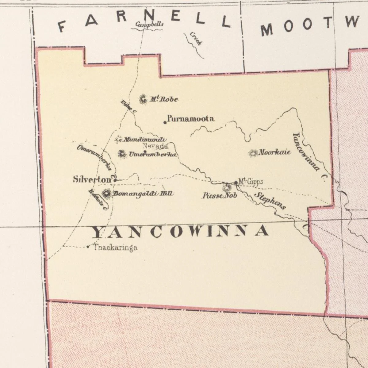 Map of Yancowinna county in New South Wales.