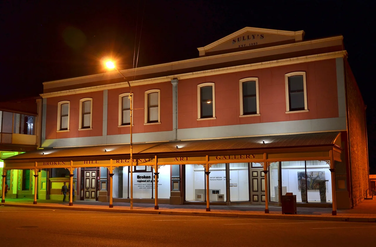 View of the Broken Hill Regional Art Gallery, which is located within the former Walter Sully Emporium, Argent Street, Broken Hill, New South Wales