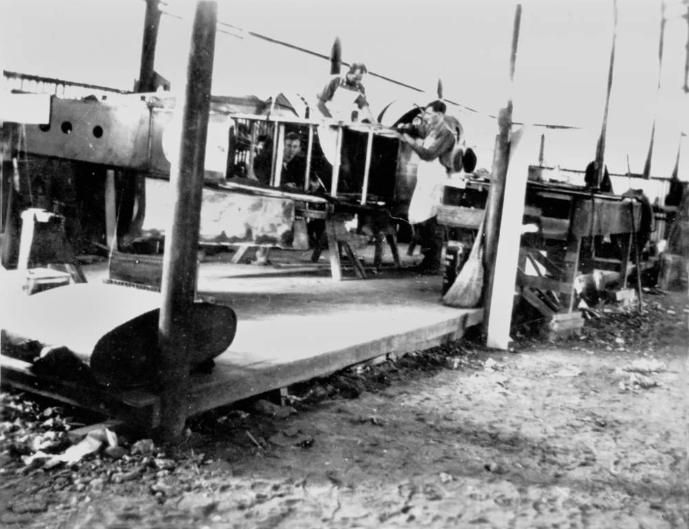 Construction of a Qantas aeroplane at Longreach circa 1928