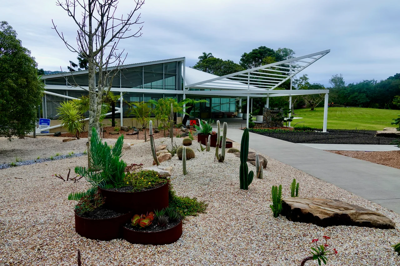 The new glasshouse at the heart of the Botanic Garden in Coffs Harbour featuring a tropical house and a shade house.