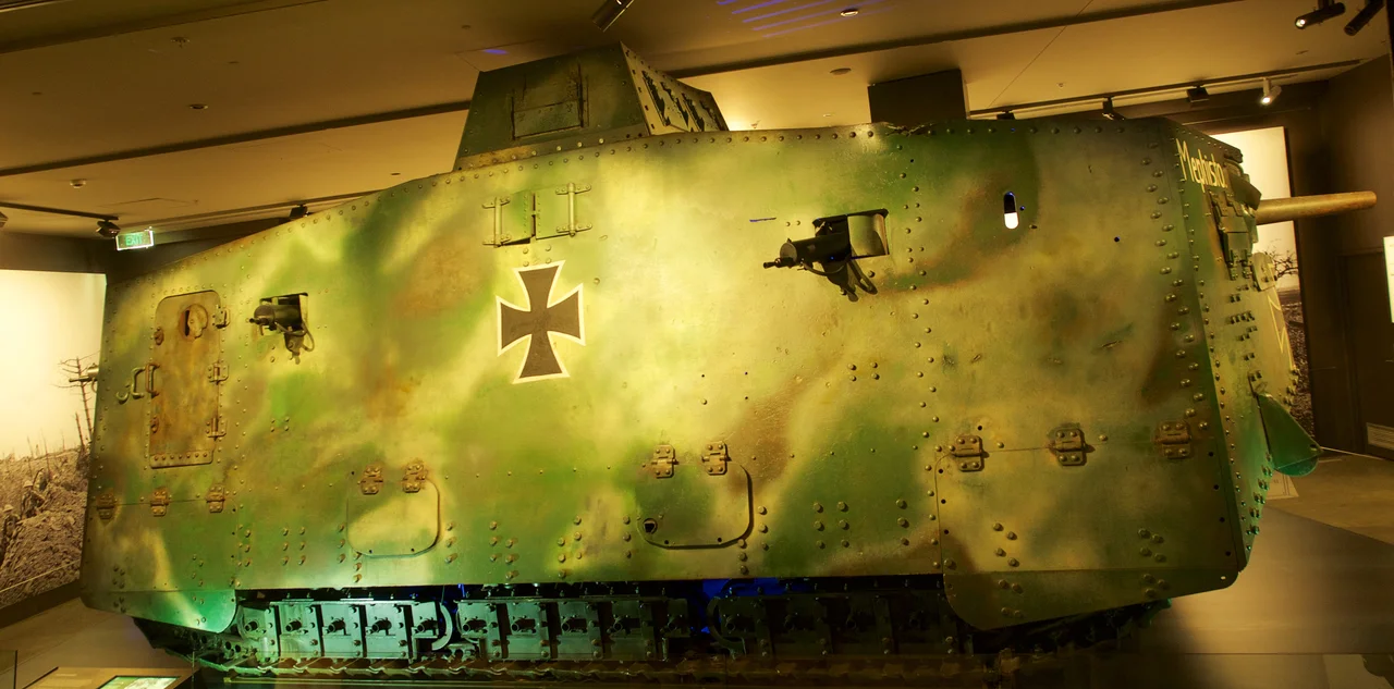 Captured German WWI A7V tank "Mephisto", on display in the Australian War Memorial, July 2015