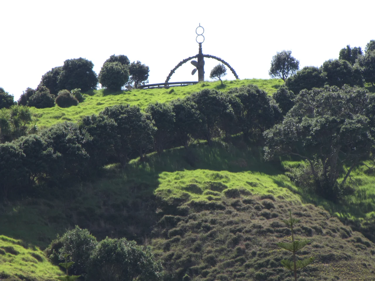 Matauri Bay, Northland, New Zealand. Memorial to the Rainbow Warrior, a Greenpeace vessel sunk in Auckland by French agents in 1985.
