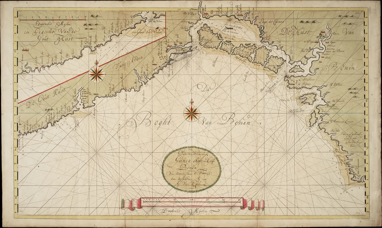 Map of the Benin Bend, with an inset showing part of the Gold Coast