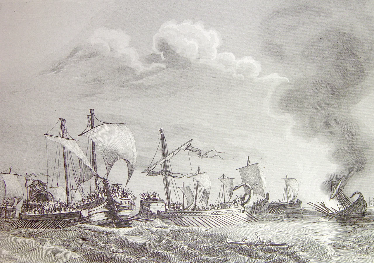 Naval combat between Romans and Carthaginians in the waters of the Ebro.