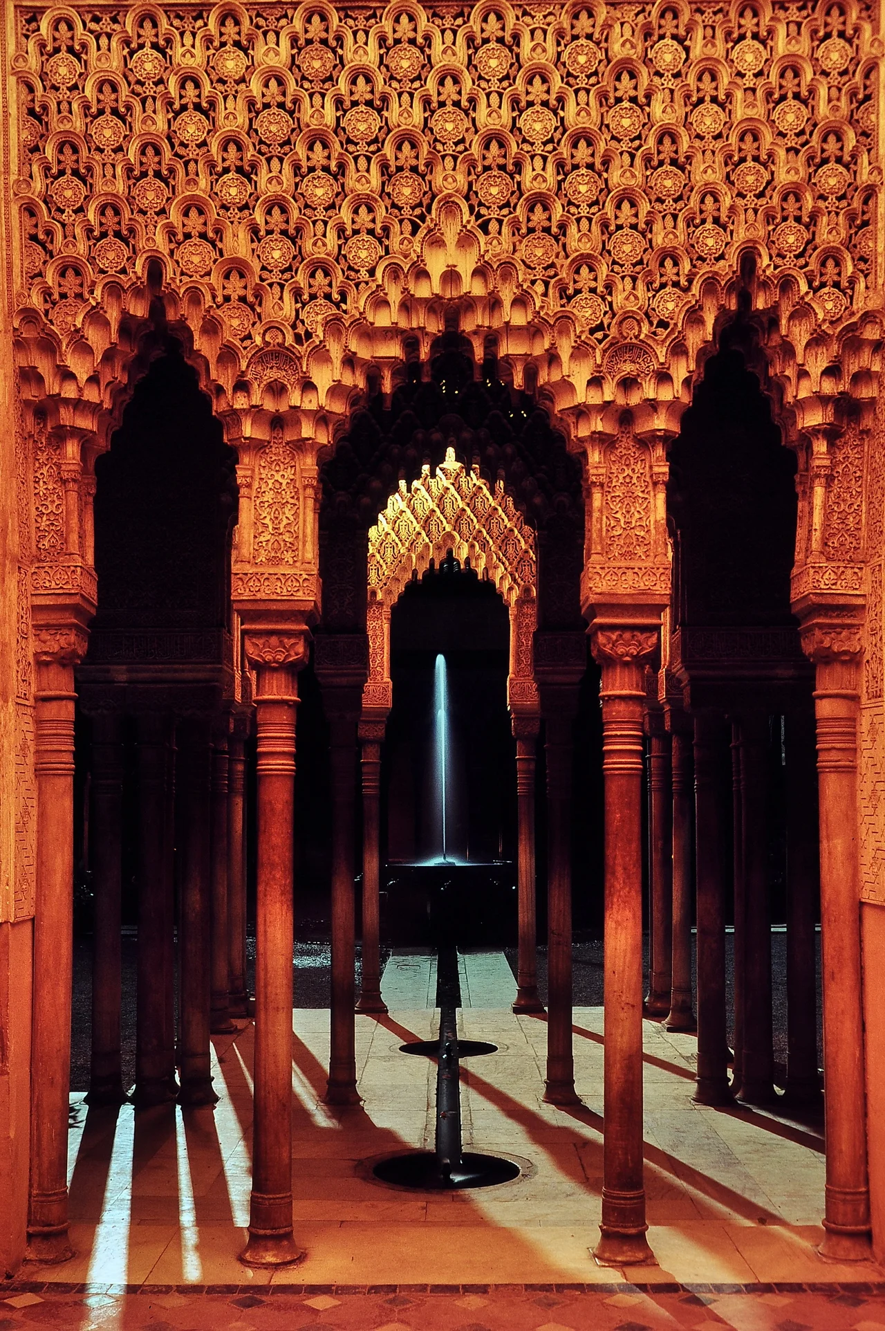 The Alhambra in Granada, Spain, in the evening. Camera: Linhof Technica 4x5 inch