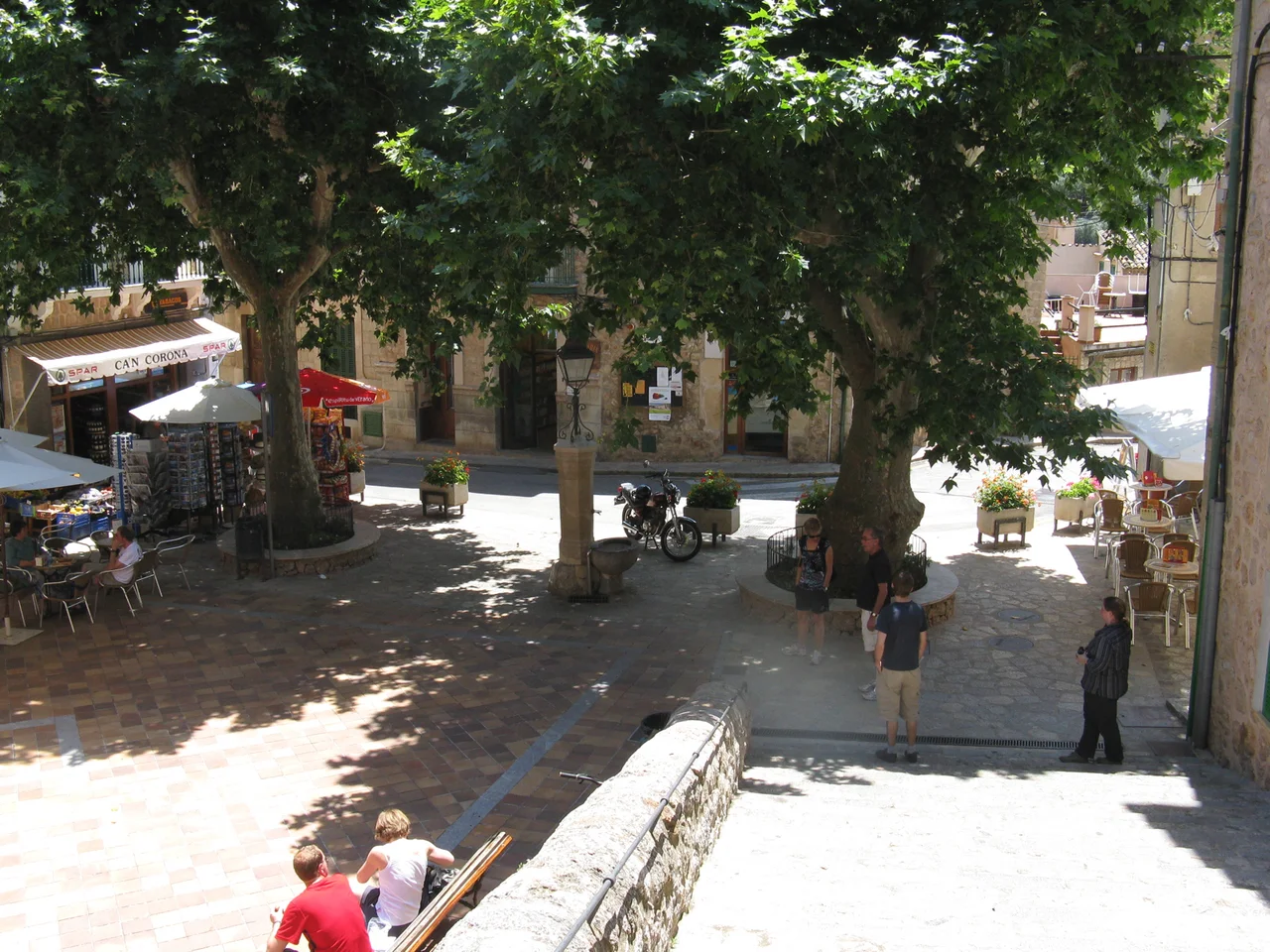 Placa d’Espagna (the main square) in the village of Fornalutx, north west Majorca, Spain.