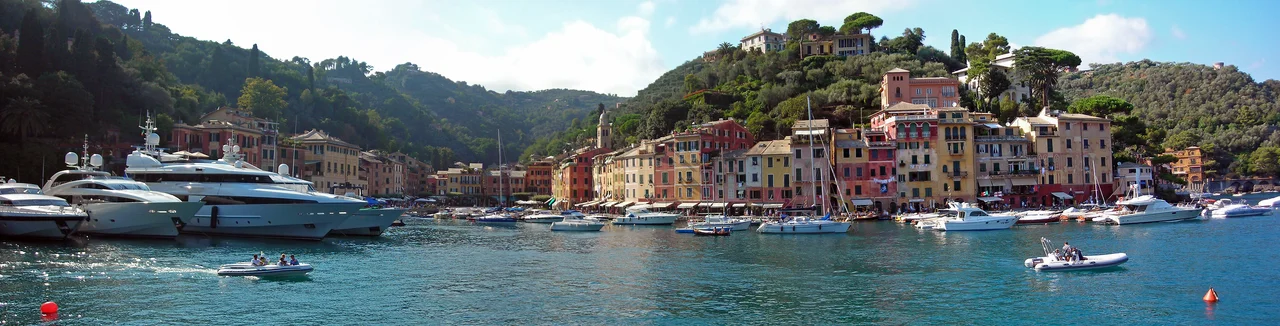 Panoramic view over Portofino, Italy.