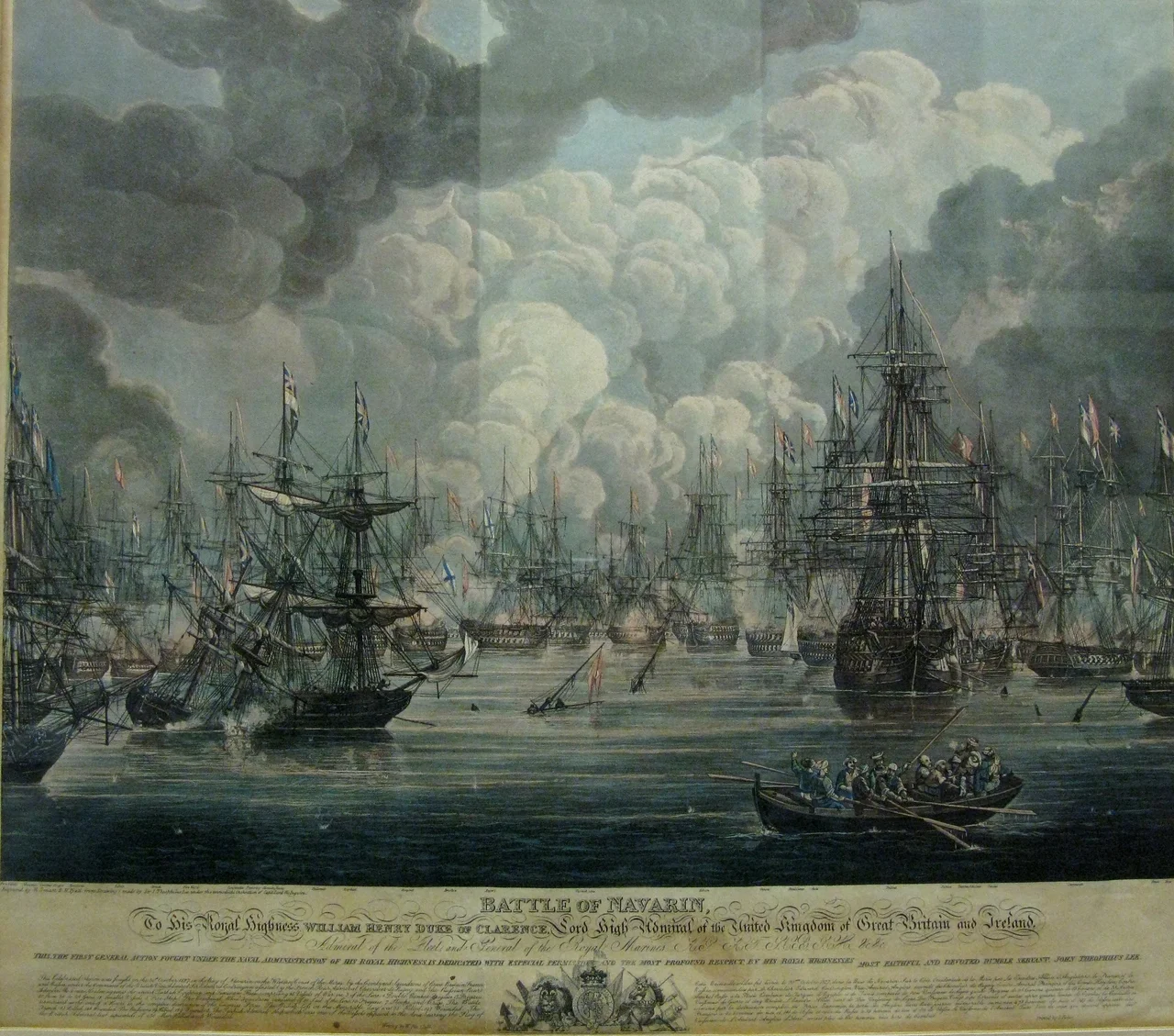 Battle of Navarino
Engraved by Robert William Smart, and Henry Pyall, after drawings made by Sir John Theophilus Lee under the immediate inspection of Capt. Lord Vis. Inglesre"..