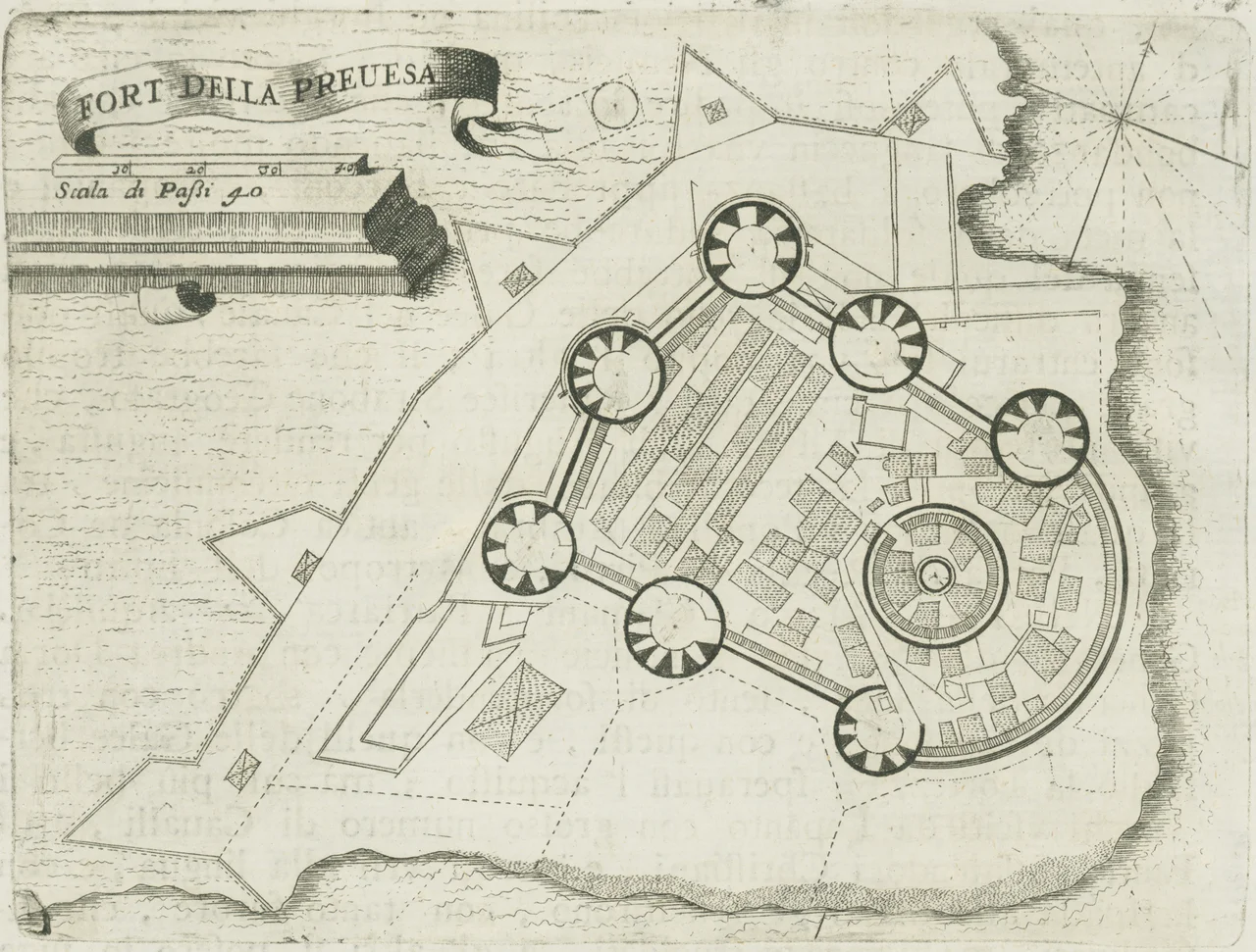 Fort della Preuesa. The castle of Bouka. Copper engraving by Coronelli, Venice, 1686.