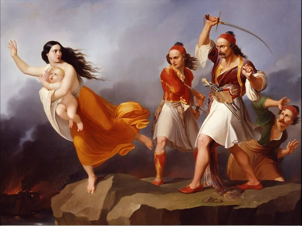 The Dance of Zalongo was a popular theme among artists during the first half of the 19th century. Countless painters, sculptors, poets, and writers venerated the 60 Souli women who jumped off a cliff with their children committing suicide rather than suffering rape and lifelong torture. The theme was adopted in countless paintings including the series Les Femmes Souliotes by Ary Scheffer French painter Claude Pinet also created a painting entitled Dance of Zalongo around the same period. Theophilos Hatzimihail was a Greek painter who venerated the women of Souli in his rendition of Dance of Zalongo in the 1920s. Agricola was probably familiar with the story due to its popularity.