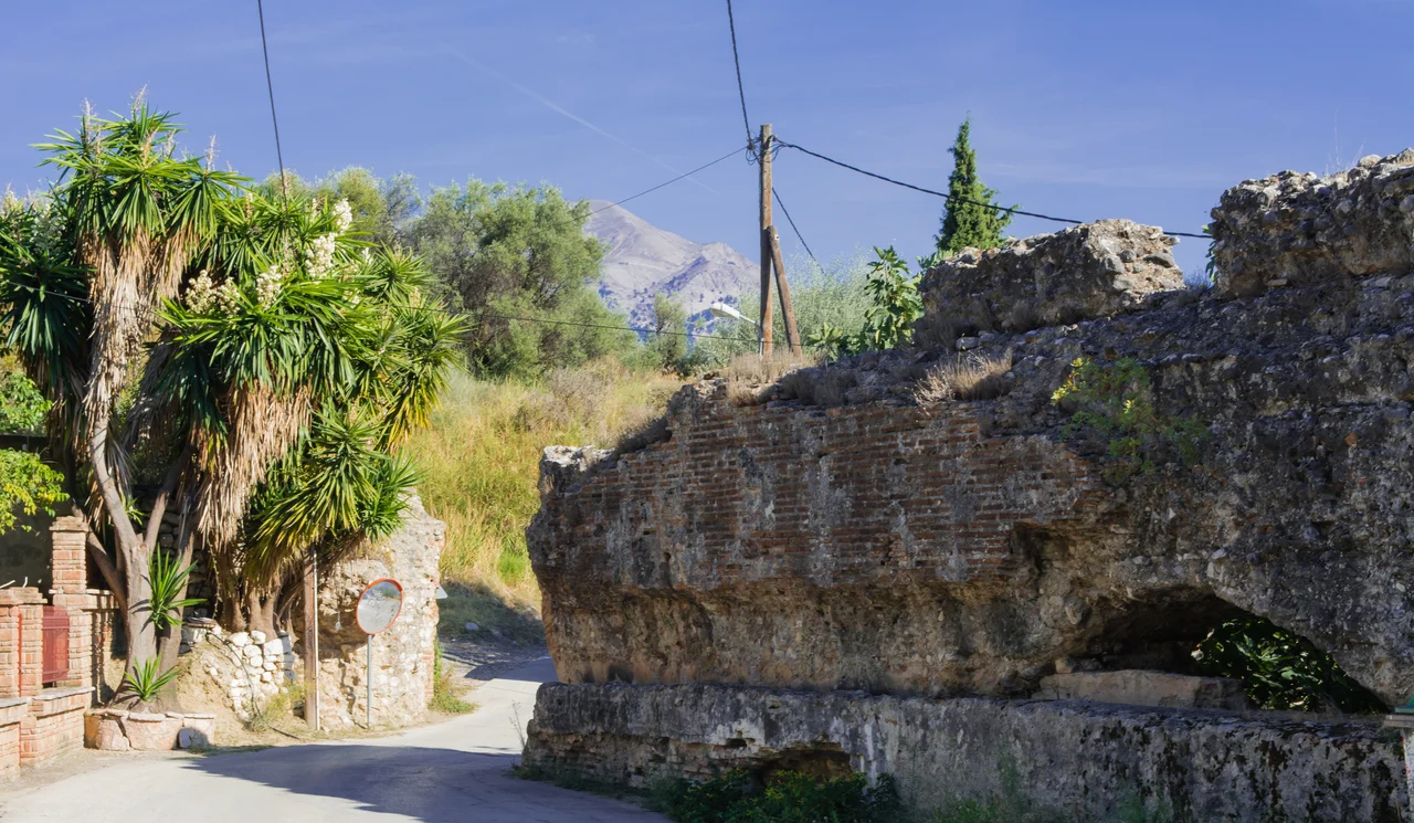 Partial view of Roman Aqueduct of Patras (Artemidos Str. and Folois Str. corner, Asyrmatos neighbourhood of Patras, Achaia, Greece).