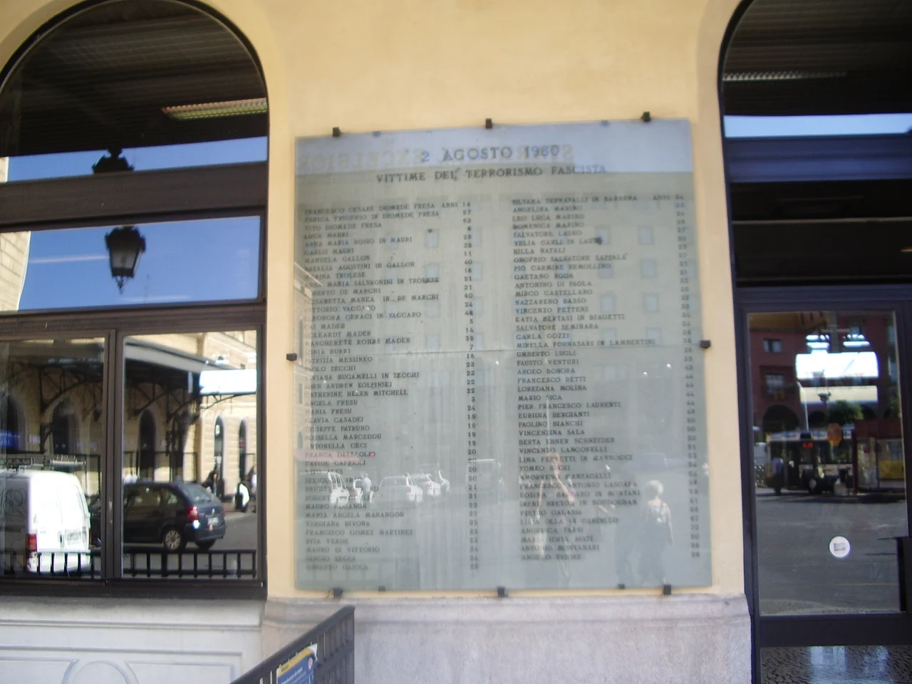 A picture of the plaque at Bologna Centrale. I took this picture this past summer.