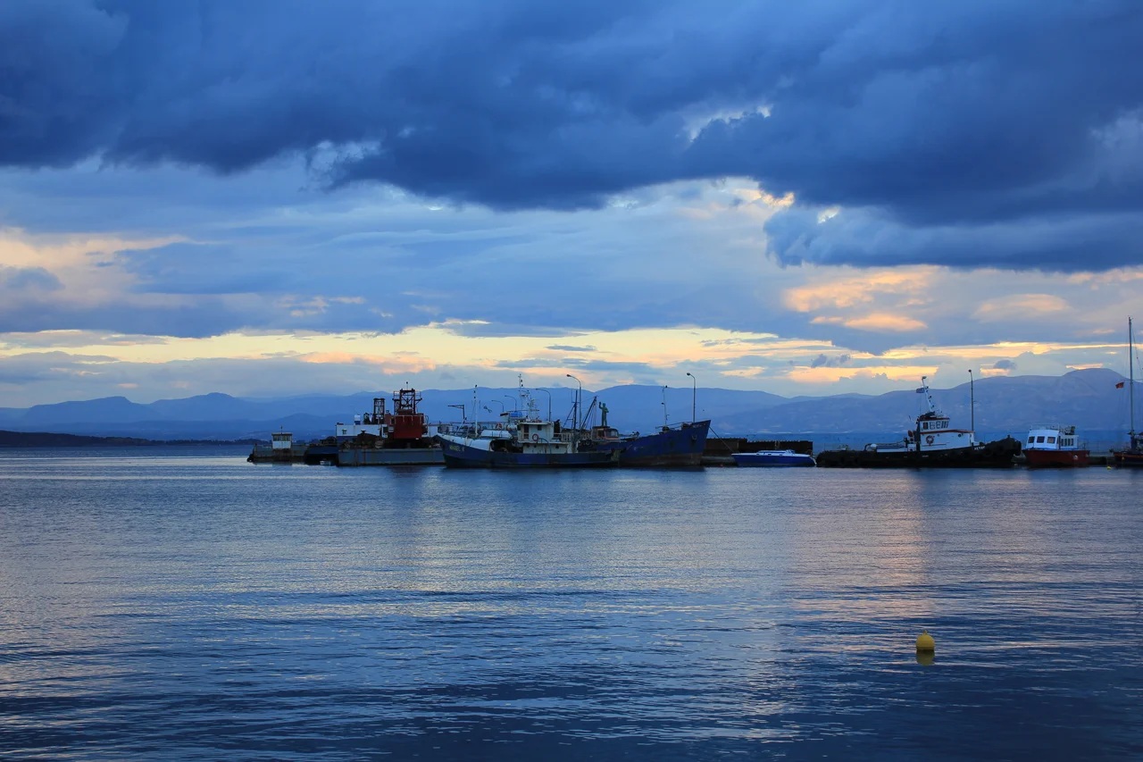 Port of Gytheio as seen from the promenade on October 23, 2012.