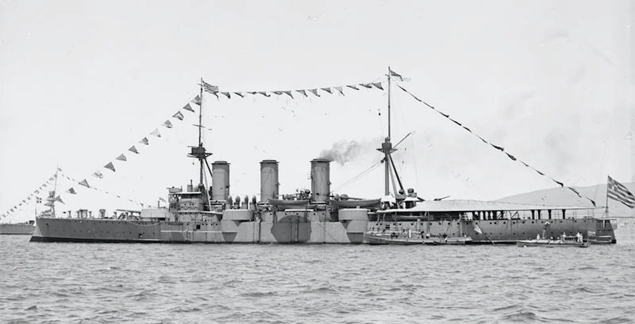 Averof off the coast of Canea, Crete, 1919.