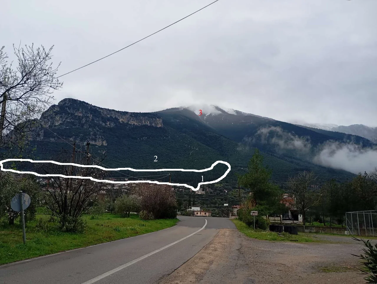 Tithorea vegetation areas (1:aesthetic forest, 2: local vegetation, 3: sub-alpic zone)