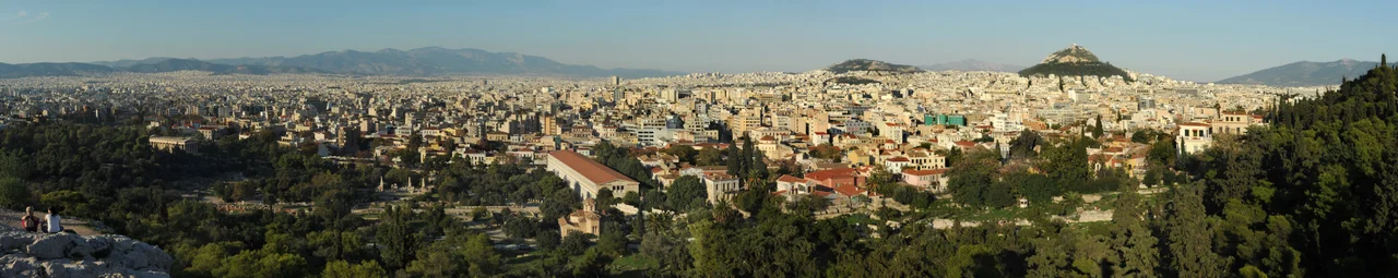 Panoramic image of Athens (from Areopagus hill), Athens, Greece.