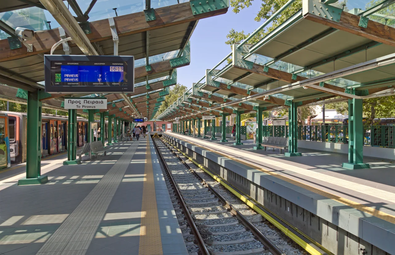 The terminal of the Athens Metro line 1 (Green line) at Piraeus.