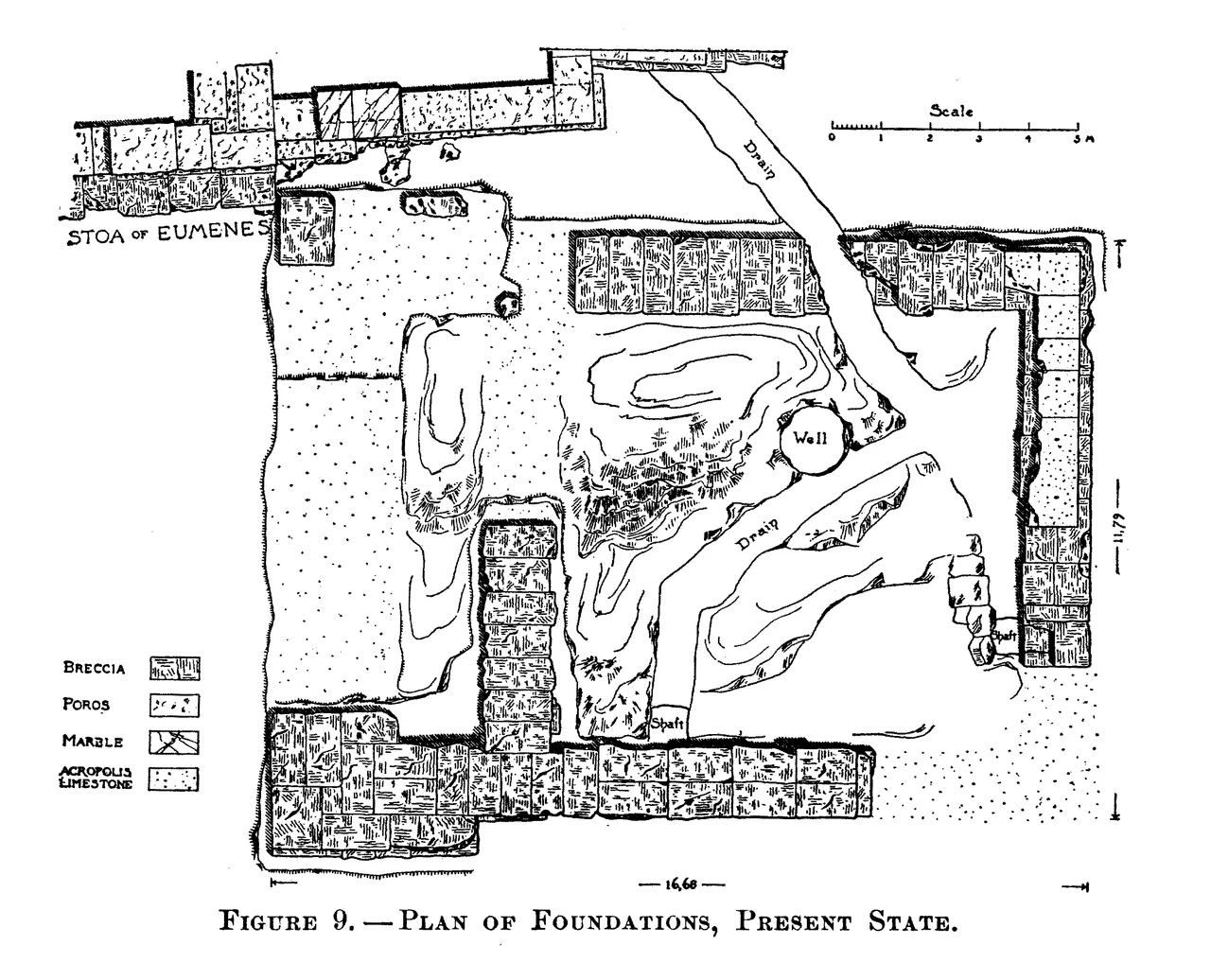 Athens. Choregic monument of Nikias on the south slope of the Acropolis. State plan of foundations.