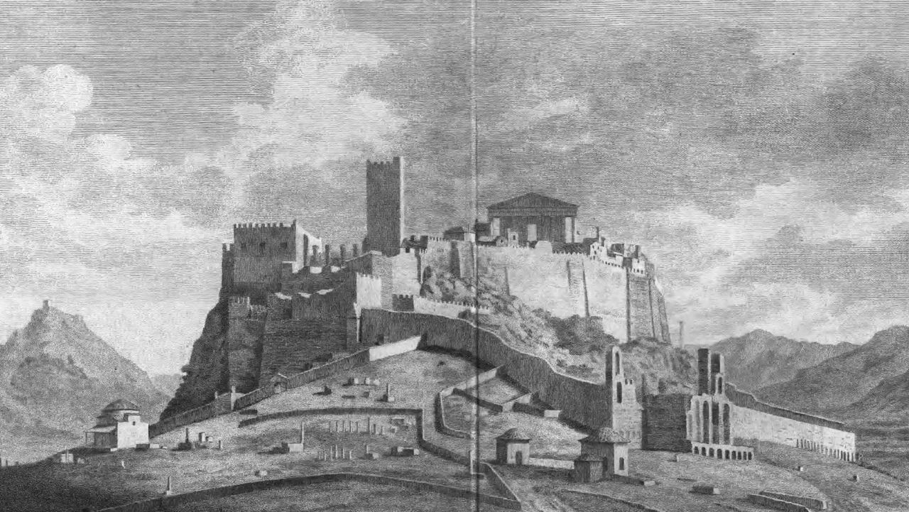 engraving by James Stuard with a general view of Acropolis in the late 18h century