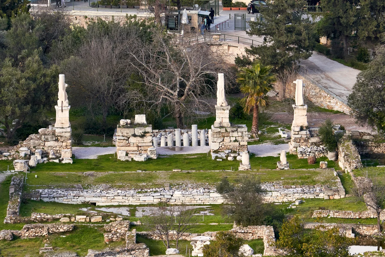 The Odeon of Agrippa at the Ancient Agora of Athens. View from the Areopagus.