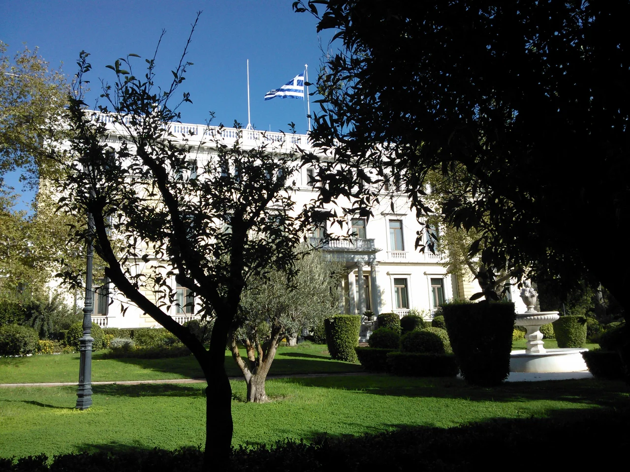 View of the Presidential Mansion in Athens and its main entrance in 2012