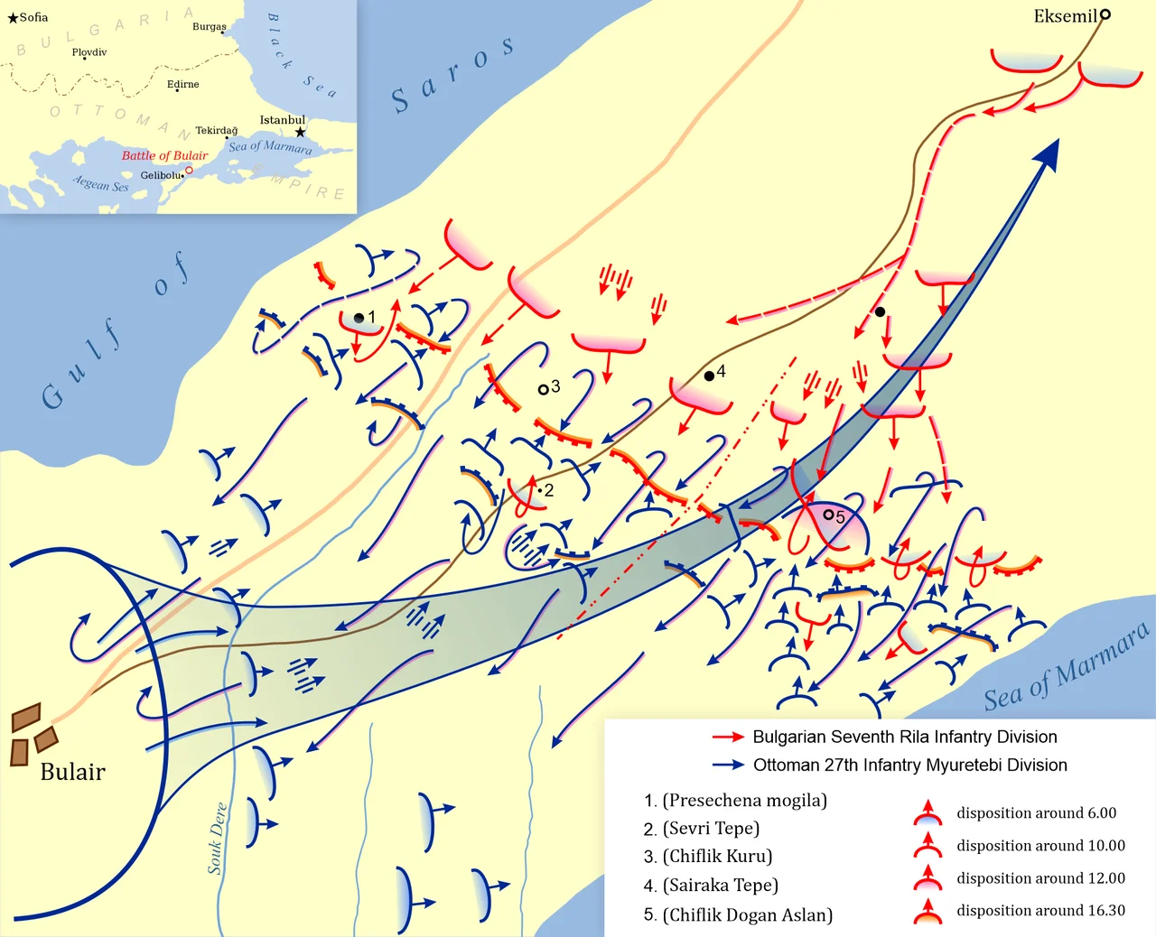 Map of The battle of Bulair (February 8, 1913)