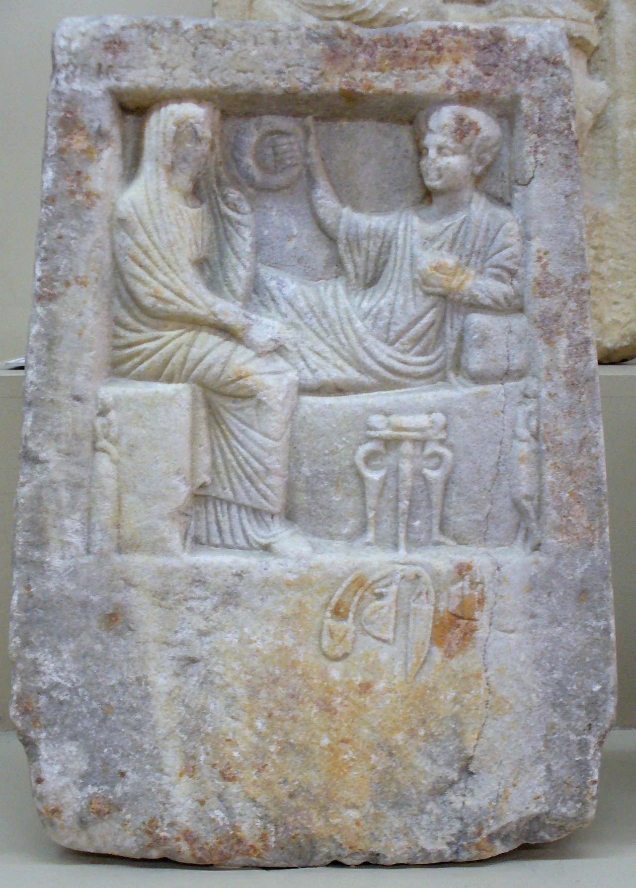 Marble funerary stele from Chalcedon. 1st century BCE. The Greek inscription reads, "Matricon son of Promathion lived without fault for 54 years."