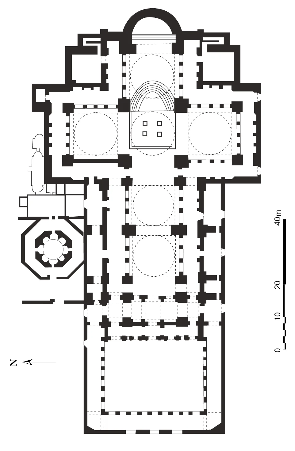 Plan de l'église Saint-Jean le Théologien. Dessin sous Adobe Illustrator d'après le plan dans C. Foss, Ephesus after Antiquity, Cambridge, 1979.