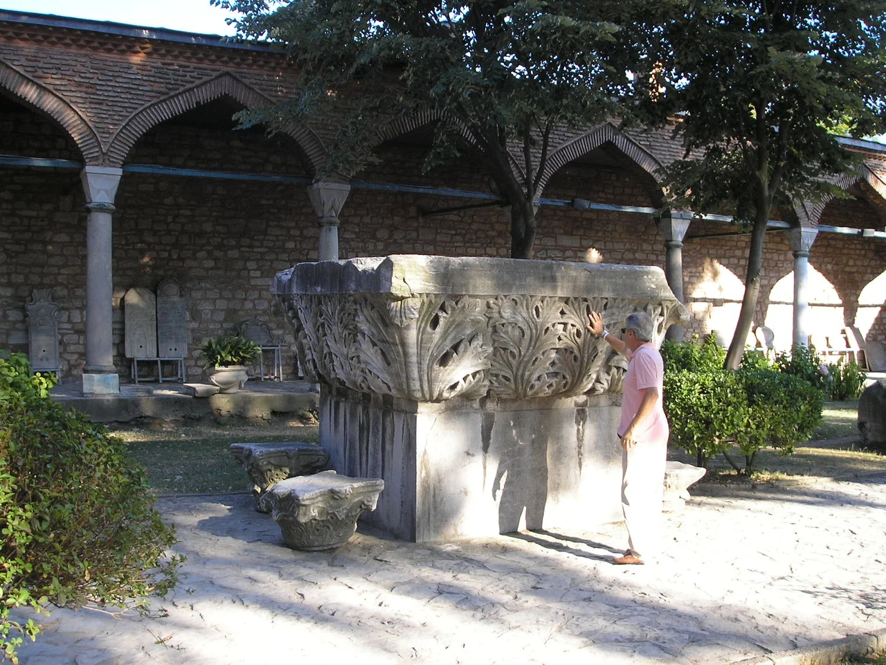 Remains of byzantine colums on the eastern side of the Second Court bordering the palace kitchens, in the Topkapi Palace in Istanbul.