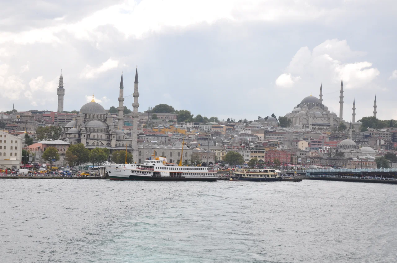 Eminönü is a former district of Istanbul in Turkey, now a neighbourhood of Fatih district. This is the heart of the walled city of Constantine, the focus of a history of incredible richness. Eminönü covers roughly the area on which the ancient Byzantium was built. The Galata Bridge crosses the Golden Horn into Eminönü and the mouth of the Bosphorus opens into the Marmara Sea. And up on the hill stands Topkapı Palace, the Blue Mosque (Sultanahmet Camii) and Hagia Sophia (Aya Sofya). Thus Eminönü is the main tourist destination in Istanbul. It was a part of the Fatih district until 1928, which covered the whole peninsular area (the old Stamboul) within the roman city walls - that area which was formerly the Byzantine capital Constantinople. Since the resident population of Eminönü is low today, it rejoined the Fatih district in 2009 [Wikipedia.org]