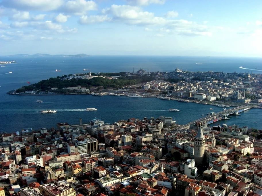 Istanbul - aerial overview about historical Sultanahmet and Galata district