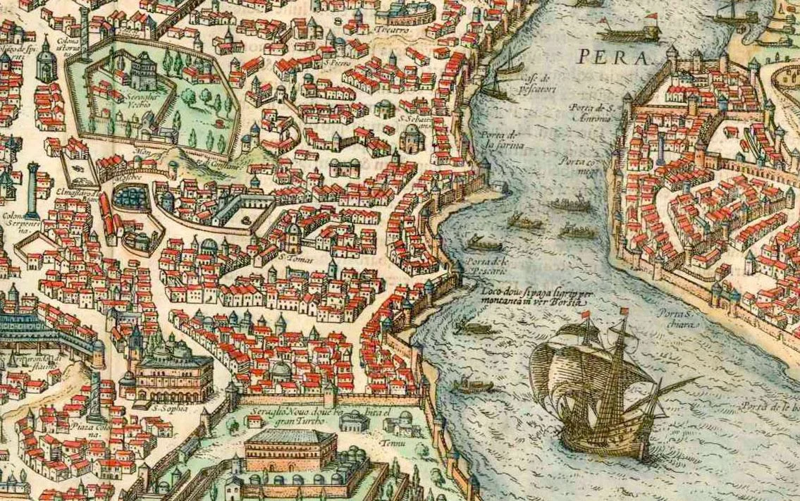 Particular of the lower Golden Horn region of Constantinople, from Braun and Hogenberg, 1572