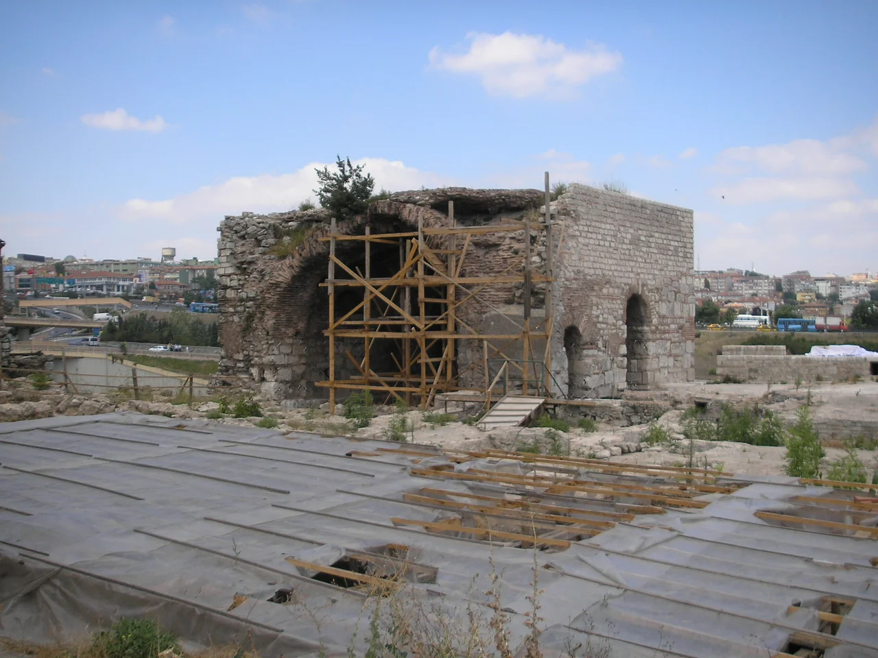 View from inside the city walls of a part of the Byzantine Palace of Blachernae, in Istanbul.