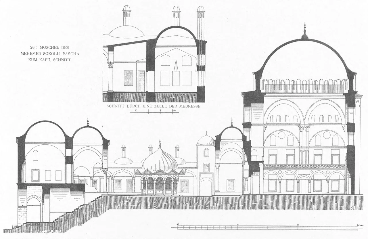 Cross section of the Sokollu Mehmed Pasha Mosque, Kadırga, Istanbul