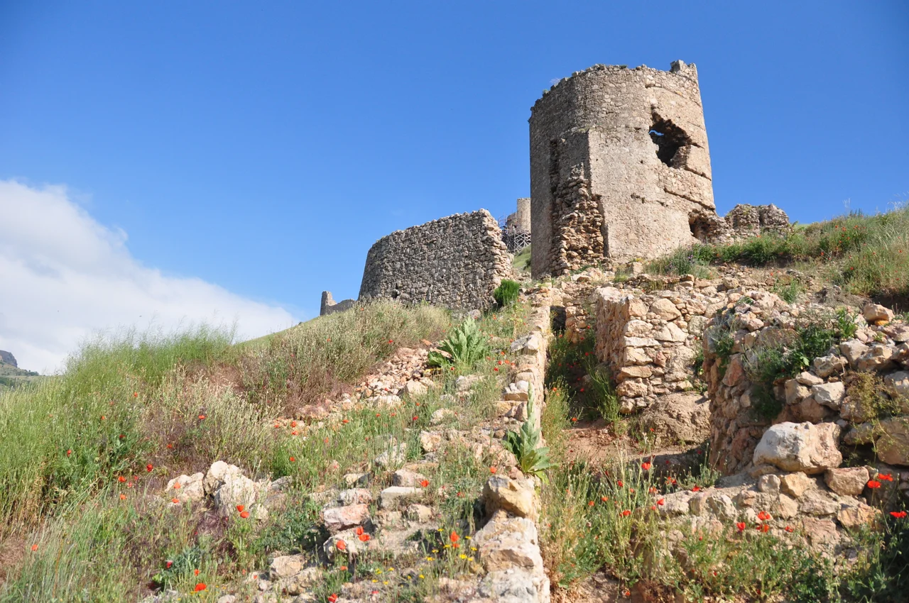Remains of ancient Genovese fortress Cembalo in Balaklava Bay in Crimea, Ukraine.