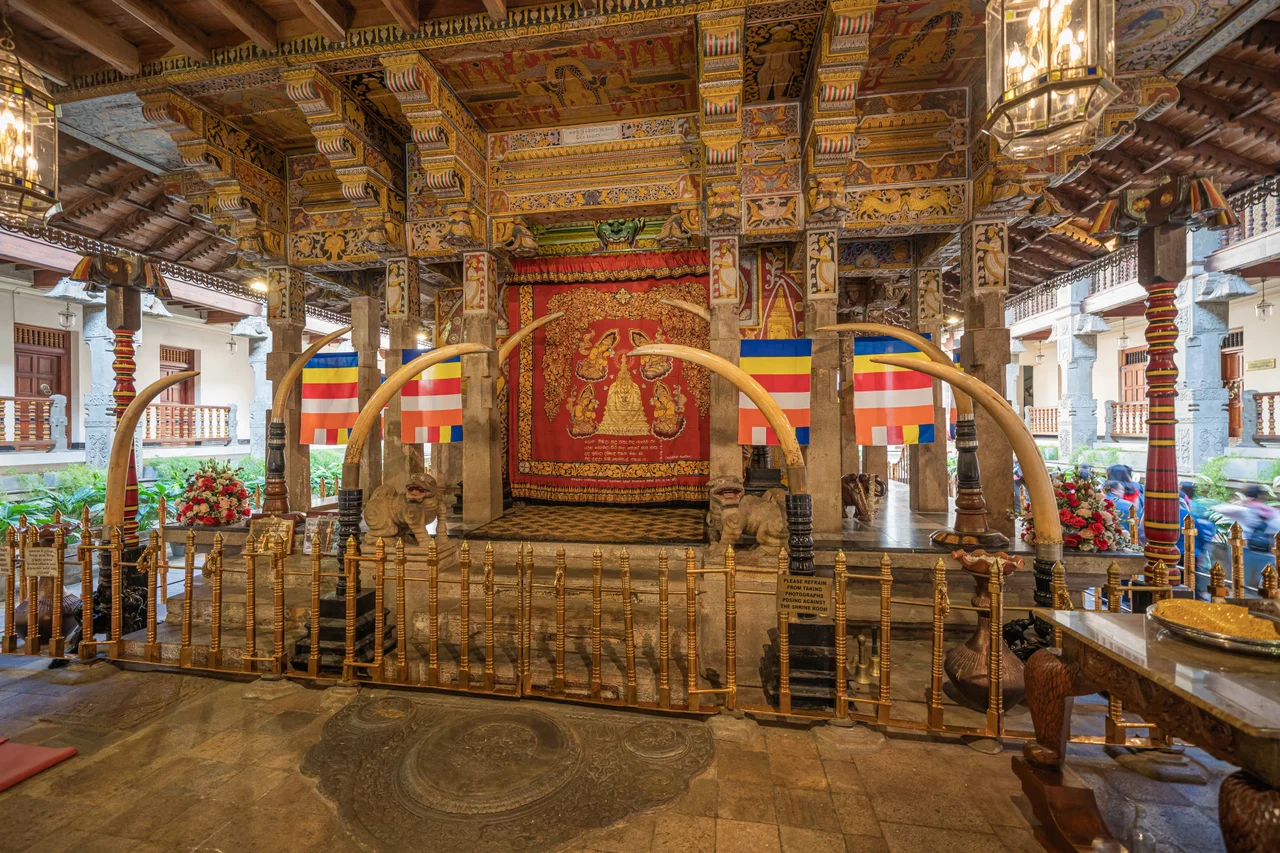 The Temple of the Tooth in Kandy. This temple is one of the most holy sites in Sri Lanka reputed to contain an actual tooth of the Buddha on his 2nd visit to the Island over 2000 years ago.
