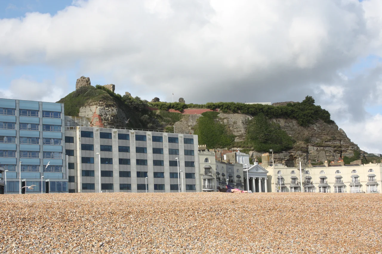 Hastings Castle with town in the background