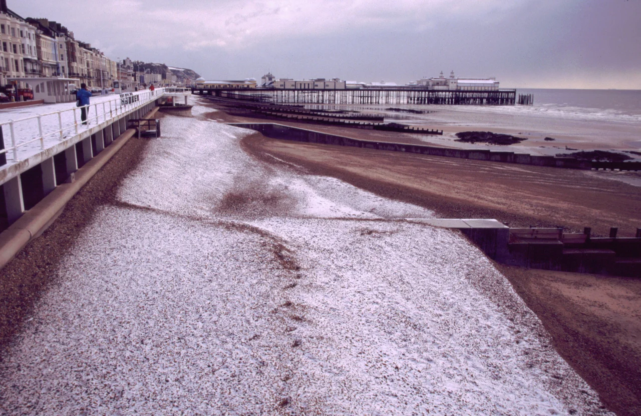 Hastings Pier and beach in the Winter