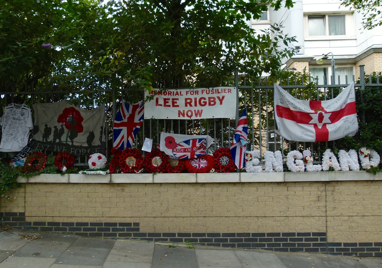 View of Lee Rigby memorial in Wellington Street, Woolwich, South East London.
