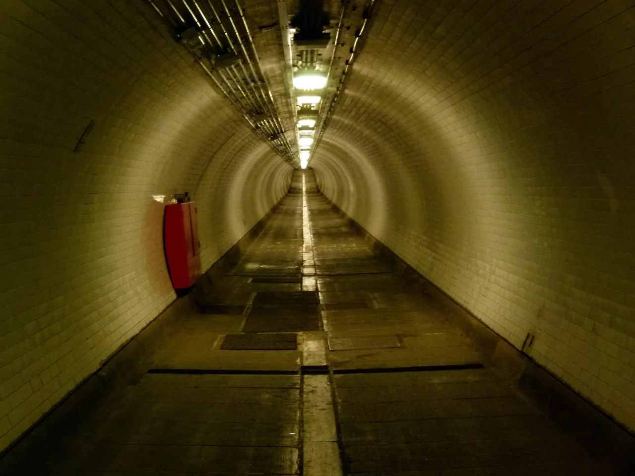 View of the Woolwich foot tunnel under the river Thames between Woolwich and North Woolwich, London Docklands.