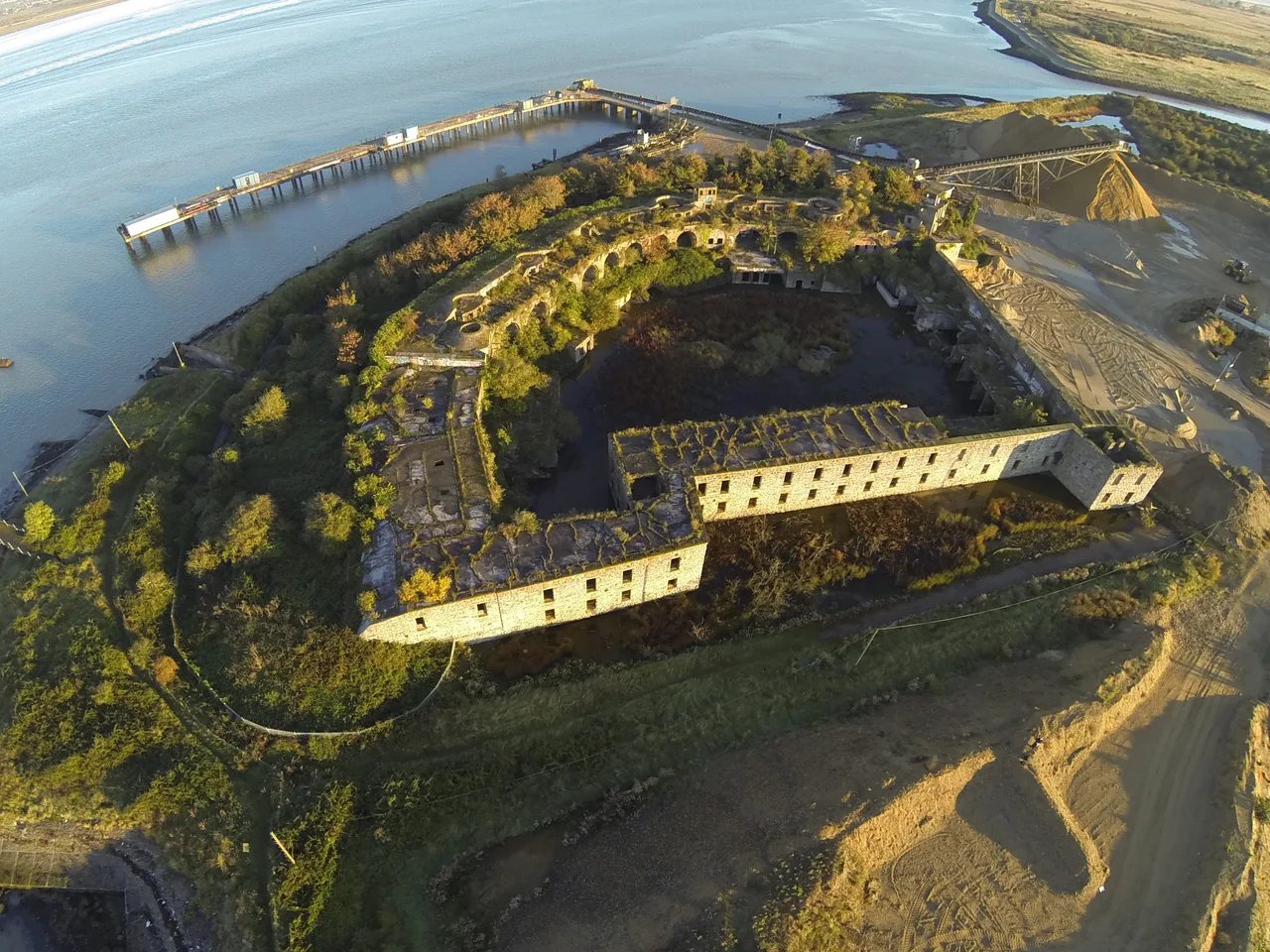 Cliffe Fort aerial photo from a quadcopter, taken at sunrise.