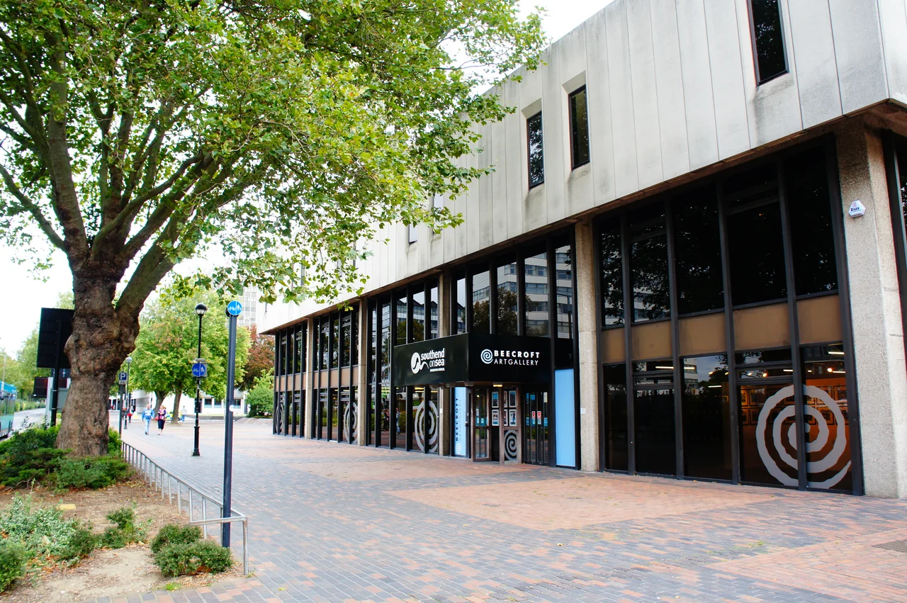 Front facade of the Beecroft Art Gallery on Victoria Avenue in Southend-on-Sea in the Brutalist style
