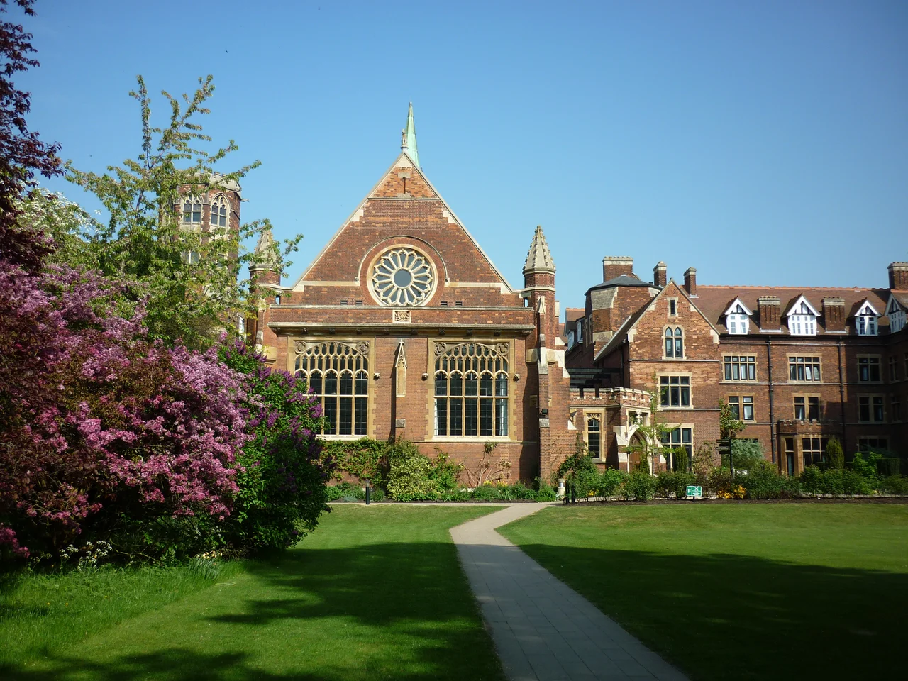 The Cavendish Building of Homerton College, Cambridge - viewed from the North, with the centrepiece being the College's Victorian Gothic Hall.